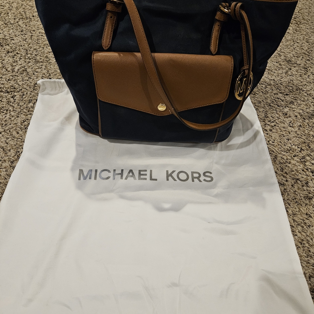 Michael Kors Navy and Tan Tote Bag